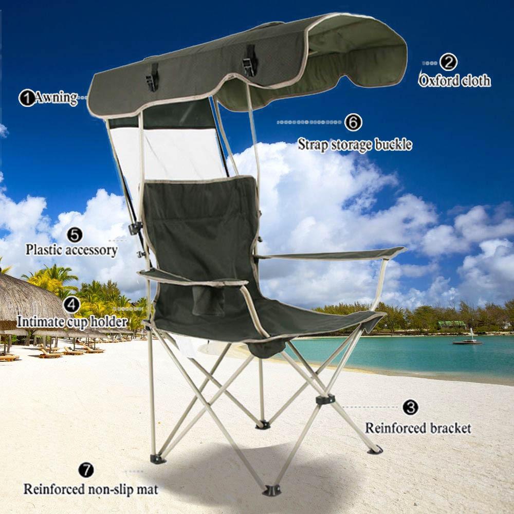 2 x Canopy Chair Foldable W/ Sun Shade Beach Camping Outdoor Fishing Chair  AU